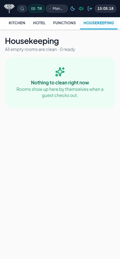 Housekeeping page on a phone with the rooms to clean